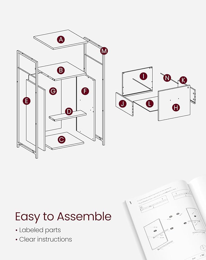 VASAGLE File Cabinet for Home Office, 2-Drawer Filing Cabinet with Lock, Open Shelf, Printer Stand, for A4 and Letter Sized Files, Adjustable Feet, Industrial, Rustic Brown and Ink Black UOFC045B01