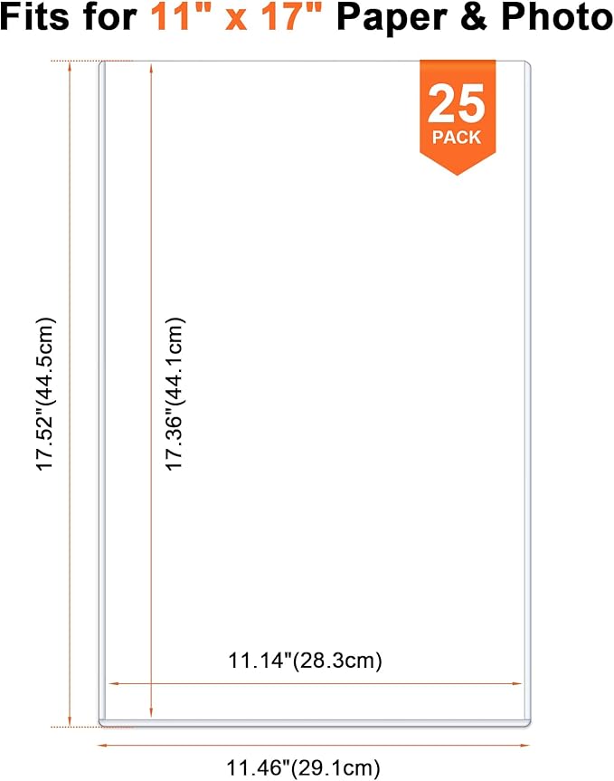 Ndsox 25 Pack 11" x 17" Rigid Print Protectors - Heavy Duty Hard Plastic Sheet Page Protectors - Crystal-Clear Menu Holders - Top Loading Art Prints Sleeves for Documents Magazines Posters Photographs