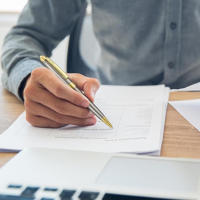 5 PCS Golden Ballpoint Pens with Extra Refills Set, 1mm Medium Point Black Ink, Great Smooth Writing Metal Pen for Business Office Teacher Student Wedding Guest Gift (Gold Trim)