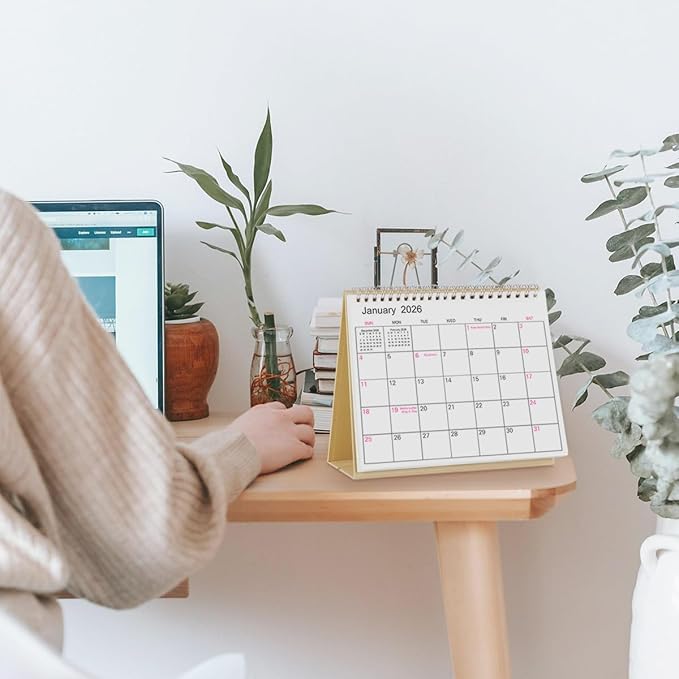 SKYDUE Small Desk Calendar 2025-2026, Jul. 2025 to Dec. 2026, 18 Months Small Desk Calendar with Planner Stickers, 8.5" x 7" Desktop Calendar Planner, Kraft