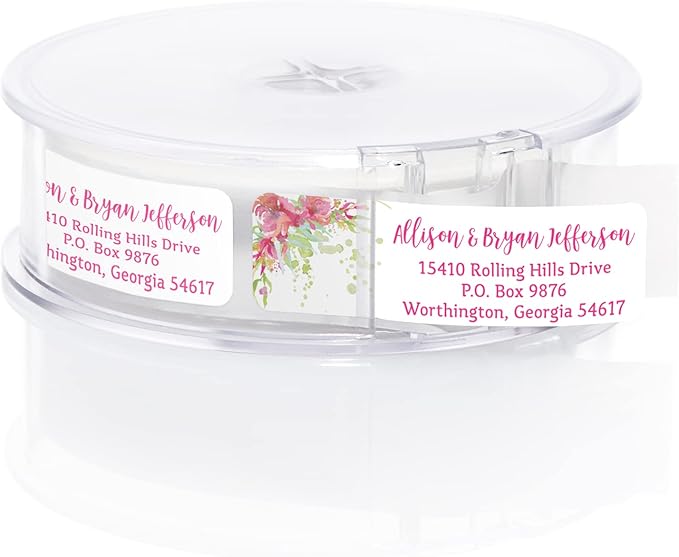 Bright Watercolor Floral Rolled Address Labels / 5 Vibrant Flower Bouquet Designs/Roll of 250 Personalized Address Labels/Designer Return Address Stickers in Elegant Plastic Dispenser
