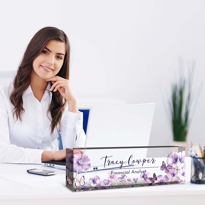 Desk Name Plate Personalized, Custom Name Plate for Desk, Acrylic Desktop Accessories, Office Gift & Decor for Women Men, Teacher Nurse Boss Employee Appreciation Gifts