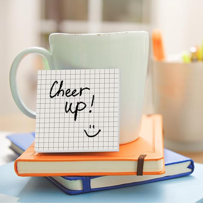 NatureTouch Sticky Notes 6 Packs, 3 x 3 Inches Adhesive Self-Stick Notes in Eye Protection Paper, Multiple Designs of Memo Pads for Reminders, Office, Home, School, Meeting, 80 Sheets/Pad，White，Grid