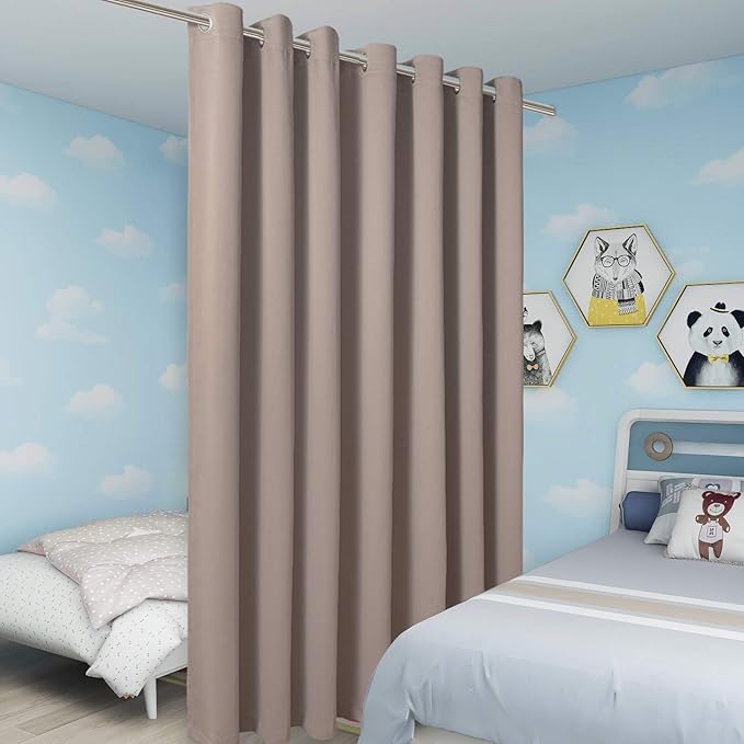 BONZER Room Divider Curtain Total Privacy Wall Noise Reducing Extra Wide Blackout Curtains for Patio Sliding Glass Door, 108L x 120W Inch (9L x 10W ft), 1 Panel, Khaki