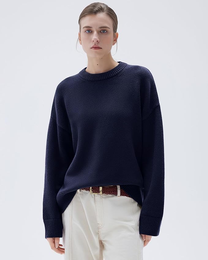 SUUKSESS Women Cashmere Oversized Long Sleeve Pullover Sweater Crew Neck Jumpers