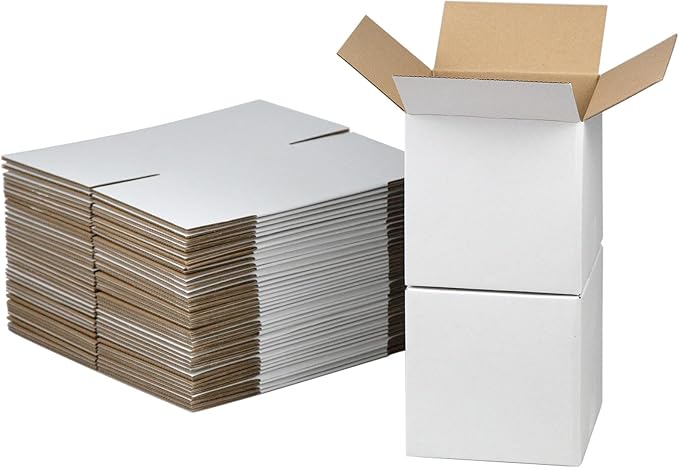 6x6x6 Inches Shipping Boxes Set of 40, White Corrugated Cardboard Box Literature Mailer for Packing Small Business