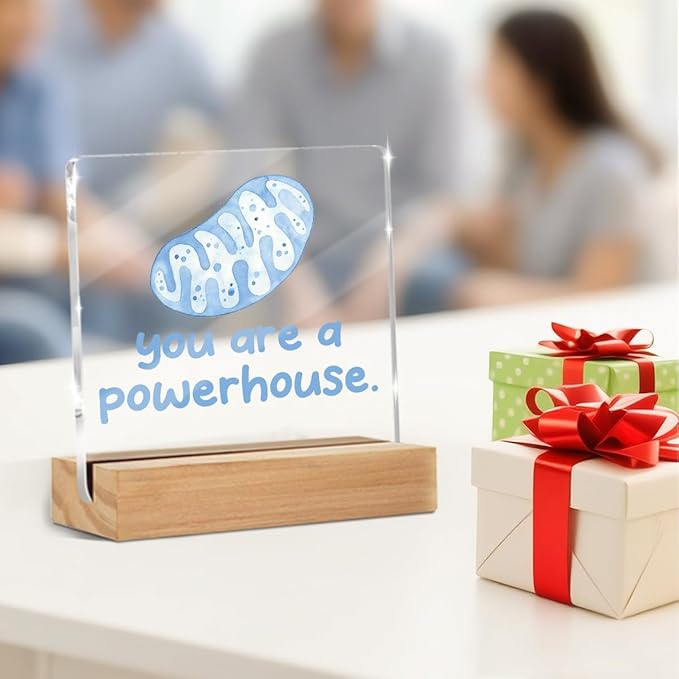 Biology Gifts for Women Men, Science Motivational Quote Sign, Thank You Gifts for Home Office Desk Acrylic Decorative Signs for Teachers Colleague Healthcare Providers, 4 x 4 Inch