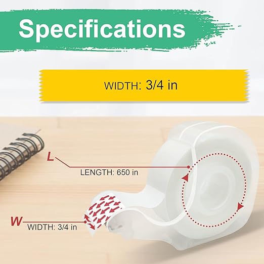 Tape, Invisible Tape for Gift Wrapping, 6 Rolls+6 Refillable Dispensers, Matte Finish, Writable, 3/4″x 650″, Clear Tapes for Christmas Wrapping Paper, Office&School Supplies