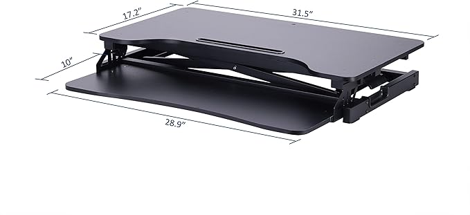 Rocelco Standing Desk Converter 31.5 Inch Sit Stand Up Dual Monitor Tabletop Riser with Tablet Mount, Height Adjustable Home Office Workstation - Deep Keyboard Tray for Laptop Mouse - Black (R VADRB)