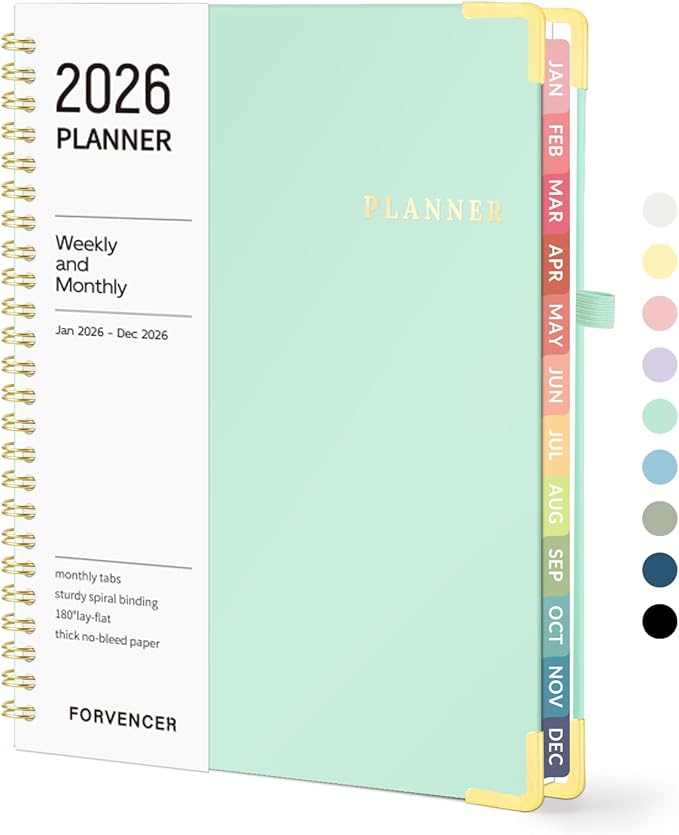 2026 Planner, Forvencer Calendar Planner Weekly and Monthly, January 2026-December 2026, 6" X 8", Hardcover Agenda Book with Tabs, Cute Daily Journal Planning with Inner Pocket, Home College Organizer Notebook for Office School Supplies, A5, Mint Green