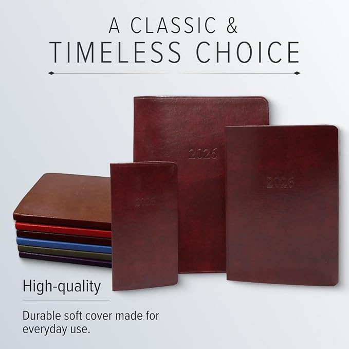 Gallery Leather Large Weekly Monthly Planner 2025-2026, Elegantly Bound Calendar Planner and Notebook with Stylish Gold-Gilded Page Edges, 12 Months - Monhegan Cocoa - 9.75 x 7.5 "