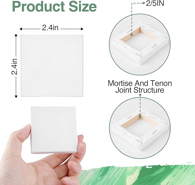 ESRICH Mini Canvas 40Pack 2.4x2.4inch, 2/5''Profile Art Primed Mini Canvases for Painting, Tiny Painting Canvas for Kids and Art Supplies.