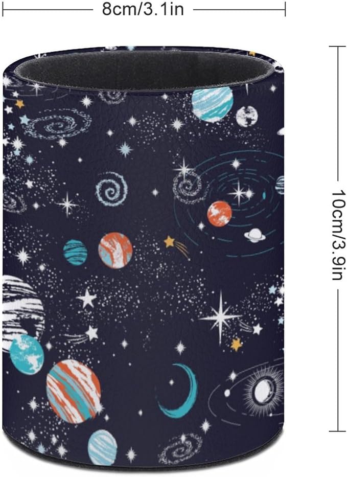 Galaxy Space Planets Pen Holder Pencil Organizer Cute Pencil Cup Desk Decor Makeup Brush Holder PU Multifunctional Office Suppliesfor Home Classroom School