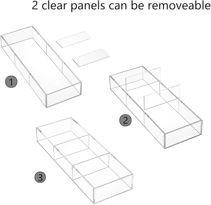 HIIMIEI 3 Section Clear Acrylic Drawer Organizer Tray, Office & Makeup Drawer Organizer (11.8x4.3 inch)