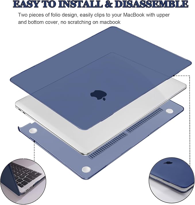 Compatible with 2021 2020 2019 2018 Release MacBook Air 13 inch Case M1 Chip A1932 A2179 A2337, Slim Crystal Plastic Hard Shell Case Keyboard Skin Screen Film Dust Plug Webcam Cover, Navy Blue