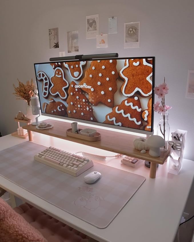 Bamboo Dual Monitor Shelf, Monitor Stand Riser with Underneath Storage for Desk Office Supplies, Supports Heavy TV up to 300 lbs, Natural