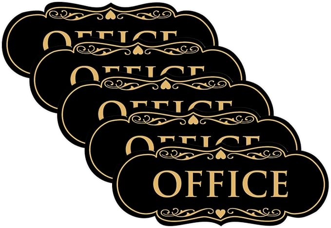 All Quality Designer Office Sign | Easy Installation ‌ - Black/Gold - Small (5 Pack)