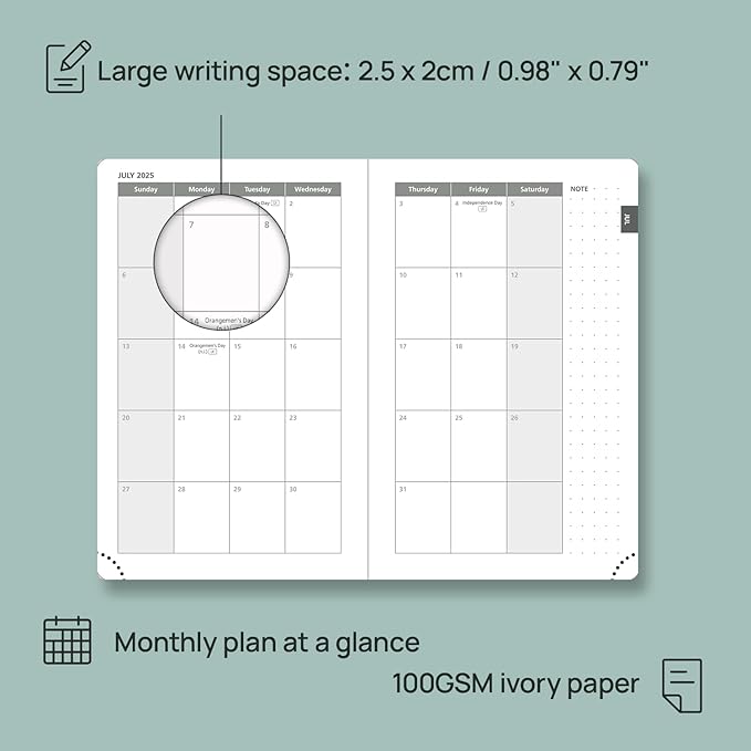 POPRUN Planner 2025-2026 Weekly Notebook for Purse(Pocket Size 4''x 6.25'') Small Academic Calendar (JUL.25 - JUN.26) with Monthly Tabs, Leather Soft Cover, Inner Pocket, 100 GSM - Cerulean Blue