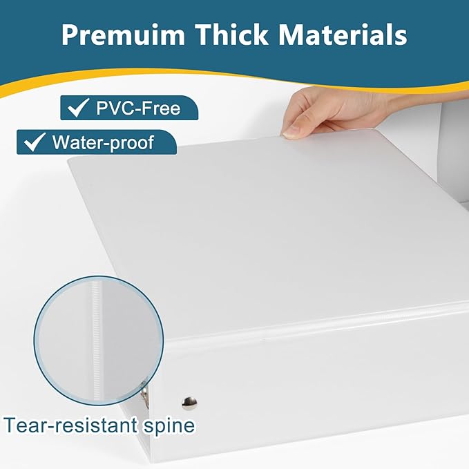 3-Inch 3 Ring Binder, Standard 3" Round Ring Binder Fit Letter Size Paper, Presentation View Binders, White, 10-Pack