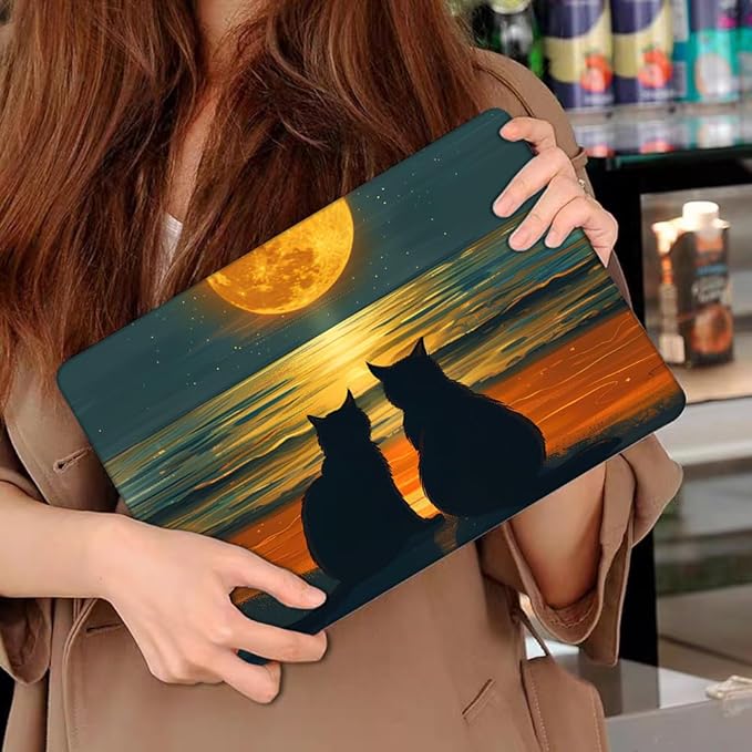 Compatible with MacBook Air 13.6 inch Case 2025 2024 2023 2022 Release M4 A3240 M3 A3113 M2 A2681 with Touch ID, Pattern Plastic Hard Shell Cover for MacBook Air 13.6 M4, Cat Watching Moon