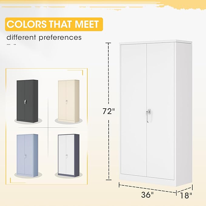 Greenvelly Metal Storage Wardrobe Cabinet with Lock, 72" White Metal Wardrobe Closet for Hanging Clothes with Doors and Shelves, Modern Clothes Closet for Home, Office and Bedroom, School,Gym