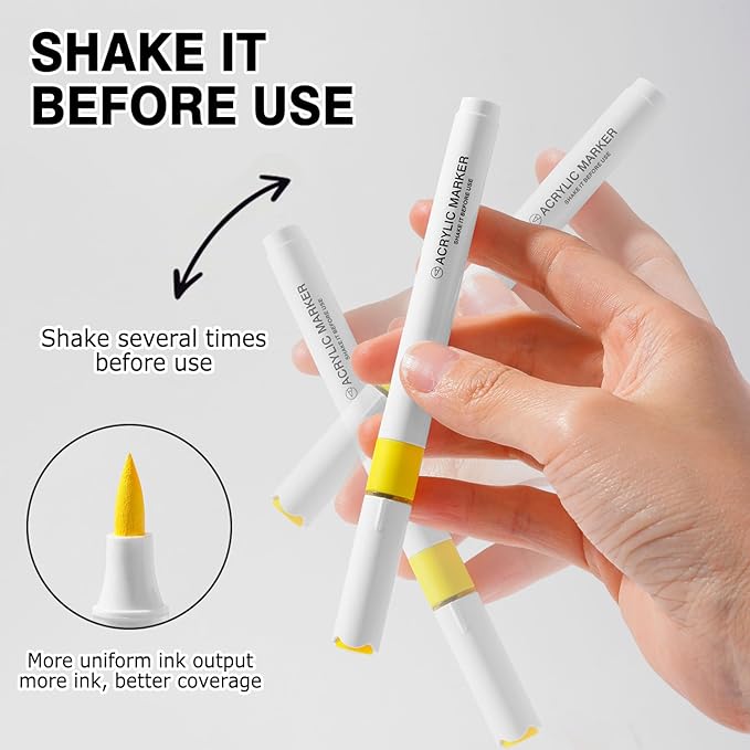 9 Color Acrylic Paint Markers, Water-Based Acrylic Markers for Artists Adults Coloring Drawing Cartoon Anime Comic - Brush Tip for Rock Painting, Wood, Canvas, Fabric, DIY Crafts Making (8 Metal)