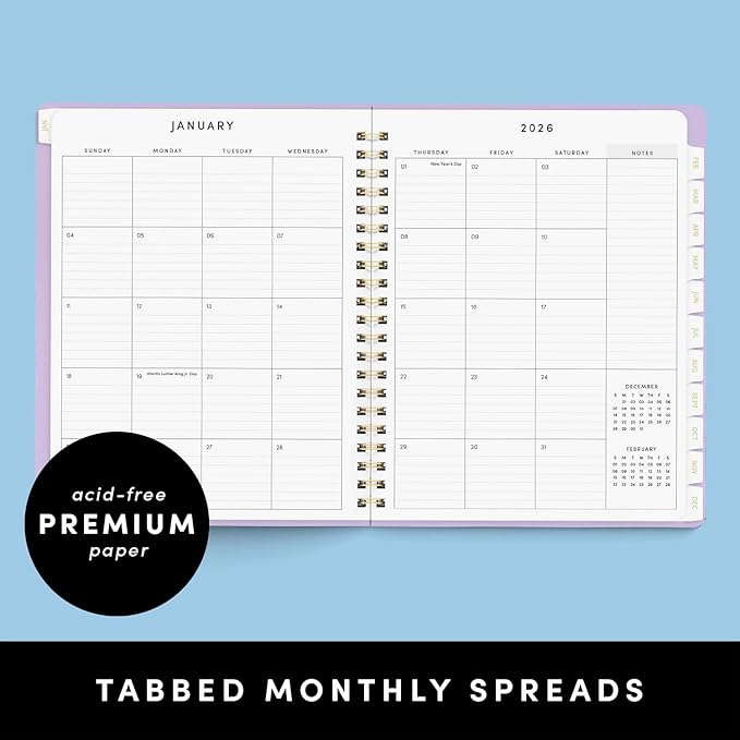PAPERAGE 2026 Weekly & Monthly Planner, 12 Months (January 2026 - December 2026), 9.2 in x 11.2 in, Spiral Bound 2026 Planner with Weekly, Monthly & Yearly Views, Note Pages & Inner Pocket – Blush