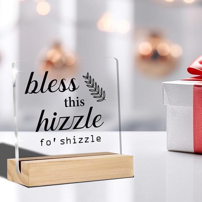 Housewarming Gifts Funny Home Decor New Home Gifts Bless This Hizzle Desk Decorative Signs Plaques 4 x 4 Inches acrylic