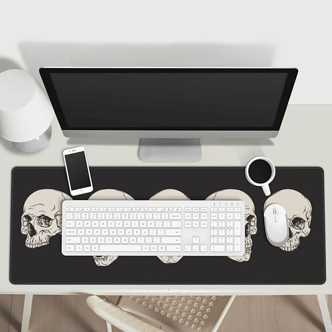 Human Skull Gaming Mouse Pad Non Slip XL Large Mousepad Stitched Edge Rubber Base Desk Mat for Laptop PC Computer