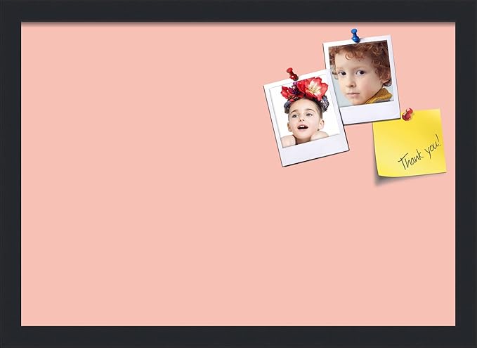 PinPix 20x14 Inch Cork Bulletin Board. This Decorative Framed Pin Board Comes with Pink Pastel Design and a Satin Black Frame. Ideal for Home Office Decor or Message Board (PinPix-1813)