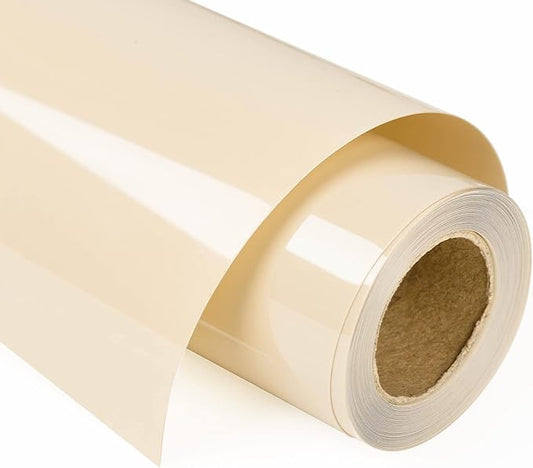 VINYL FROG Heat Transfer Vinyl Roll HTV Vinyl - 12" x12ft Cream Iron on Vinyl for T-Shirts, Heat Press Vinyl for DIY Craft Designs (Cream)