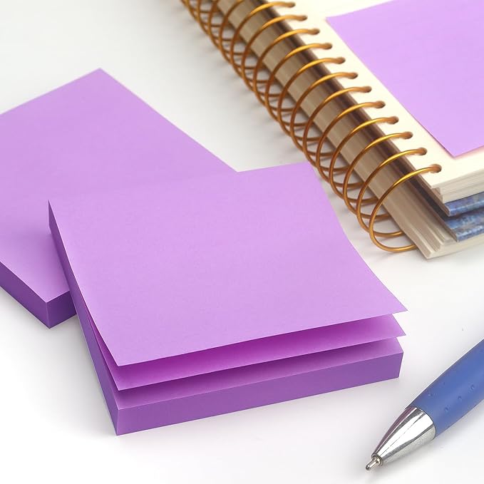 Sticky Notes 3x3 Self-Stick Notes Pads with 6 Bright Colors, Easy to Post for Office, School, Home, 6 Pads/Pack, 100 Sheets/Pad (Purple)