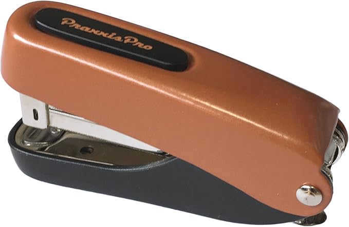 Praxxis Pro Office Supplies - Aria-Plus Half-Strip Mini Stapler - Durable, Compact, and Colorful Stapler for Office and Travel Use, Compatible with Standard 26/6 Staples, Copper/Black