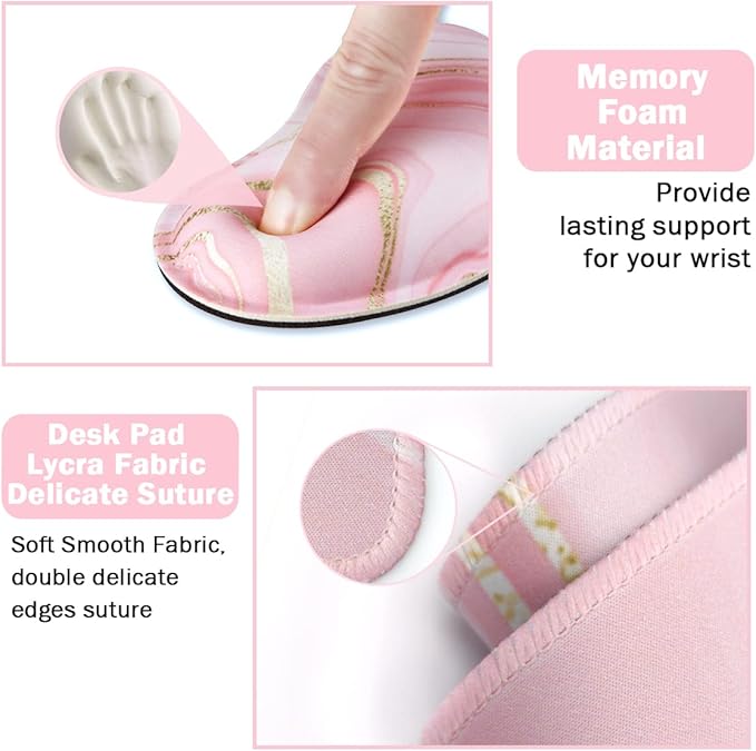 Keyboard Mouse Pad Set, Extended Mouse Pad+Keyboard Wrist Rest Support, Memory Foam Ergonomic Easy Typing, 3Pcs (35.4×15.7 in) Desk Pad Set for Home Office Study Game- Pink Gold