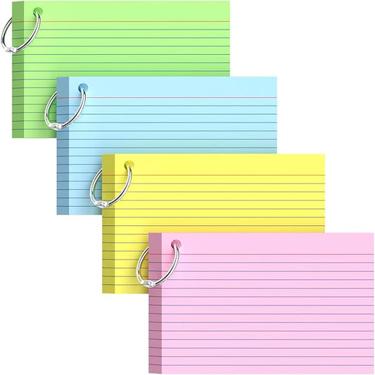 160-Pack Colored Index Cards 4x6 Inch w/Key Ring – 180gsm Heavyweight Flashcards – 4 Vibrant Colors Flash Cards (Pink Blue Green Yellow) – Perfect for Study, Notes & Memory, Students School Supplies