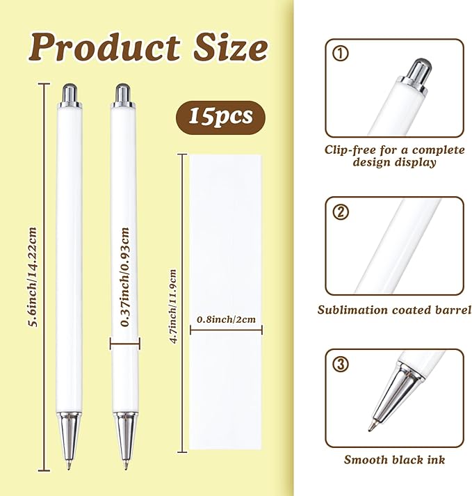 45 Pack Sublimation Pens Blank With Shrink Wrap, No Clip Heat Transfer Sublimation Ballpoint Pen, White Aluminum Personalized Customized Sublimation Pen for DIY Office School Stationery Supplies