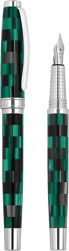 Xezo Urbanite II Fountain Pen, Fine Nib. Ocean Teal and Black Color with Chrome Plating. Handcrafted, Limited Edition, Serialized
