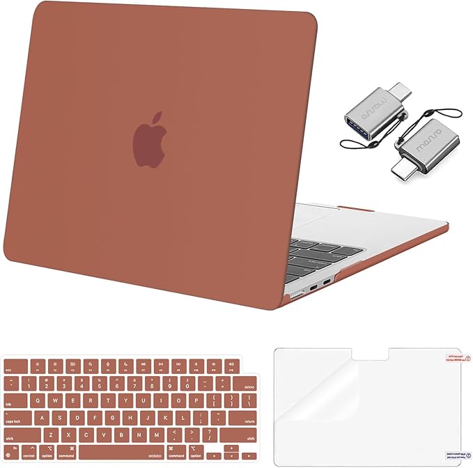 MOSISO Compatible with MacBook Air 13 inch Case 2025 2024 2023 2022 M4 A3240 M3 A3113 M2 A2681, Plastic Hard Shell&Keyboard Cover&Screen Film&Type C for MacBook Air 13.6 inch Case, Garnet Red