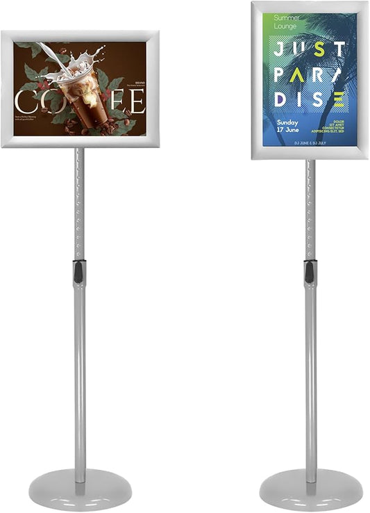 SENZHIYI Adjustable Poster Stand Holder Heavy Duty Snap Open Aluminum Pedestal Floor Standing Sign Holder Vertical and Horizontal View Sign Displayed (Silver, 11x17inches)