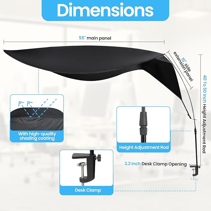 Adjustable Office Cubicle Desk Shade –Blocks Light and Visual Distractions,70" Extra-Large Portable Shade for Office Cubicles and Desks