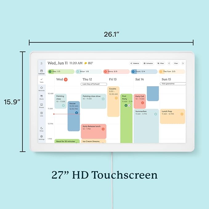 Skylight Calendar Max: 27-Inch Smart Digital Calendar & Chore Chart, Family Organizer with Interactive Touchscreen Display – Wall Mountable in Portrait or Landscape, Classic White Frame