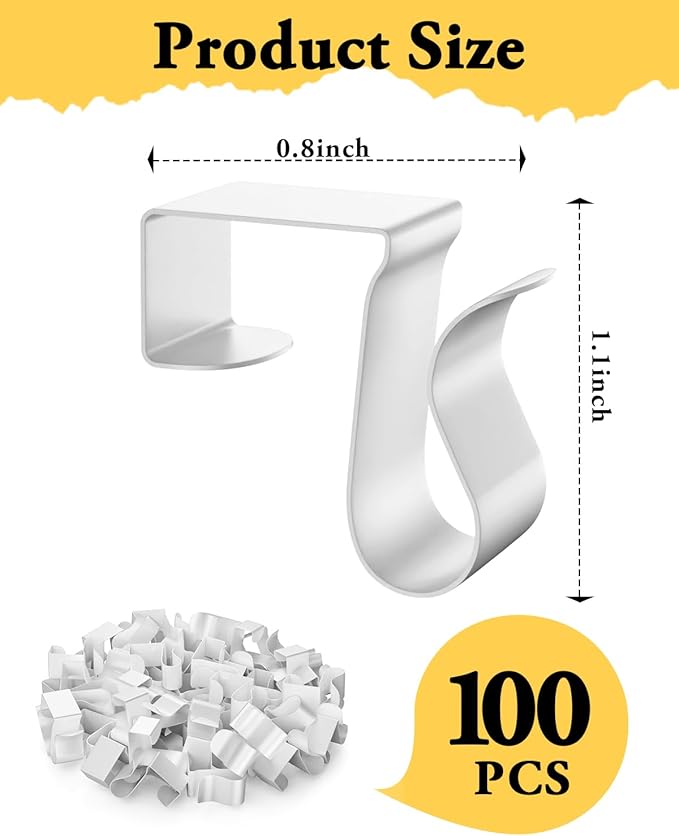 Gutter Clips for Hanging Outdoor Lights: 100 Pcs Metal White Christmas Light Clips for outside String Lights - Weatherproof Gutter Clips for Xmas Halloween Seasonal Rope Mini Decoration Lights