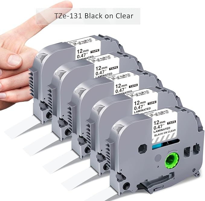 Clear Label Maker Tape Refill Compatible with Brother TZe-131 TZe131 TZe TZ Tape 12mm 0.47 Laminated Clear 1/2'' x 26.2' Black on Clear P Touch Label Tape for PT-D210 PTD220 PT-H110 PT-D600, 5 Pack