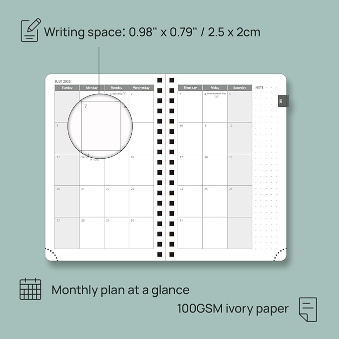POPRUN Pocket Planner 2025-2026 (Purse Size 4'' x 6.25'') Academic Small Calendar (July 2025 - June 2026) with Hourly Time Slots, 100GSM Thick Papers, Spiral Leather Cover - Black