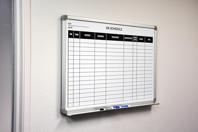 OR Schedule Dry-Erase Hospital Whiteboard (Version 2) 60" x 40"