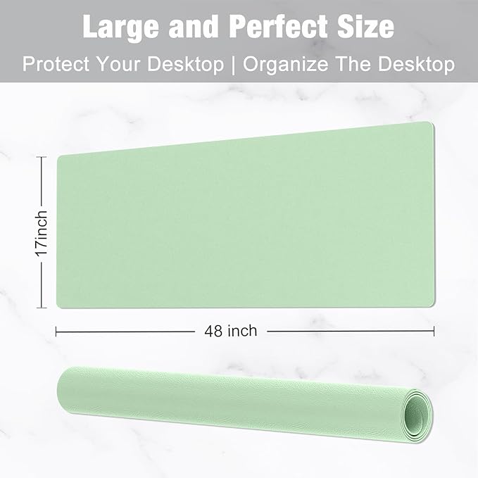 Hsurbtra Desk Pad, 48" x 17" PU Leather Desk Mat, XXXL Extended Mouse Pad, Waterproof Desktop Blotter Protector, Non-Slip Ultra Thin Large Laptop Keyboard Writing Mat for Office Home, Lake Green