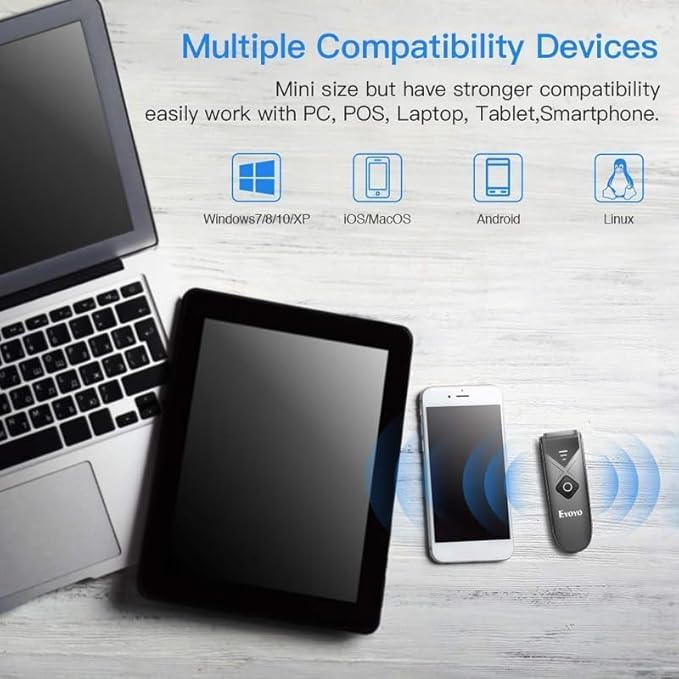 Eyoyo Bluetooth 2D&1D Barcode Scanner, Portable Wireless Mini Barcode Reader with 2.4G Wireless/Bluetooth/USB Wired Connection QR Code Scanner Compatible with Pad, Phone, Android, Tablet PC