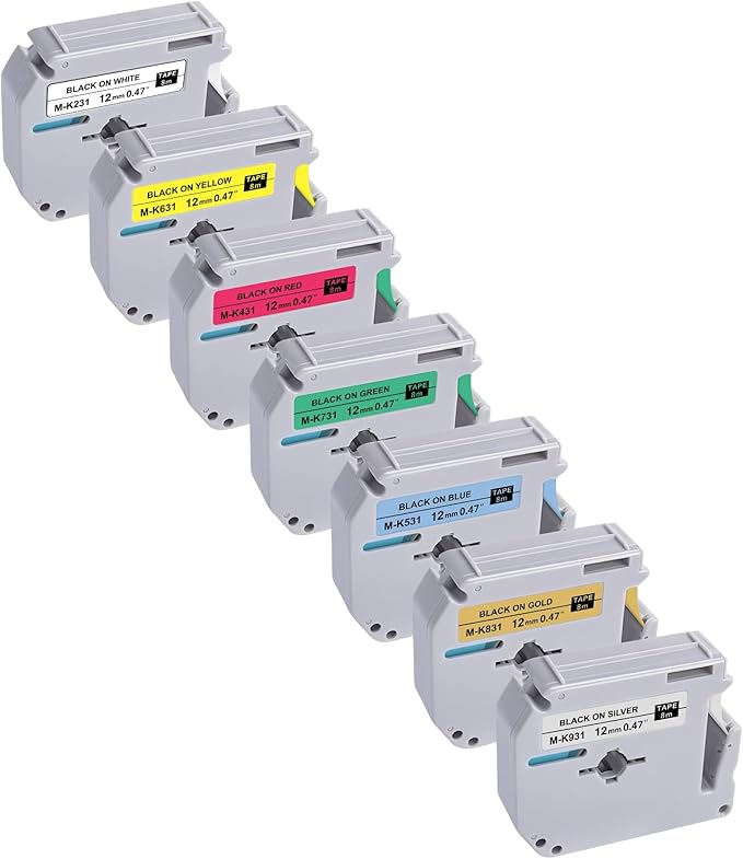 M Tape Work for PT-65 PT-70 PT-70BM PT-M95 Replace with Brother P Touch M Tape 12mm 0.47 Colors for M-K231s/M-431/M-531/M-631/M-731/M-831/M-931s with Label Maker PT-45 PT-80 PT-90 8m 26.2ft