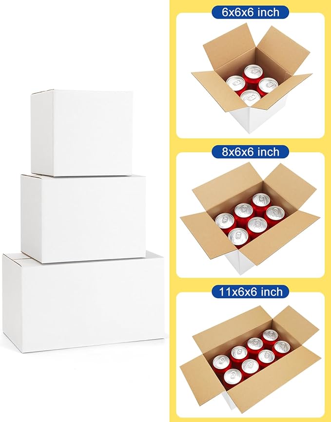 Assorted-Sizes-Shipping-Boxes-45-Pack: 6x6x6 & 8x6x6 & 11x6x6 Small-Shipping-Boxes-Mailers, White Corrugated-Cardboard-Boxes-for-Packing-Small-Business Mailing