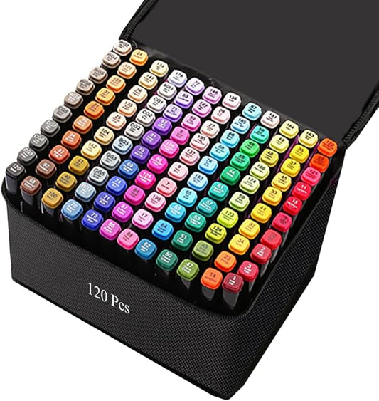Alcohol Markers, 120 Colors Art Drawing Set for Kids Adults Dual Tip Permanent Sketch, With Organizing Case